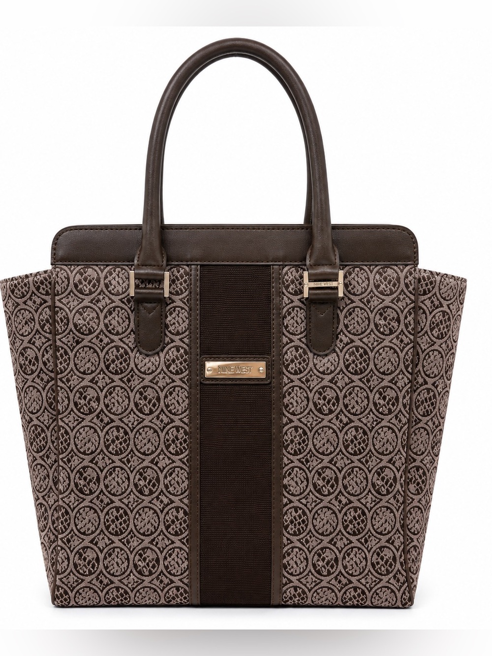 Nwot Nine West Brown Medallion Print Tote Bag | Structured Shoulder Handbag